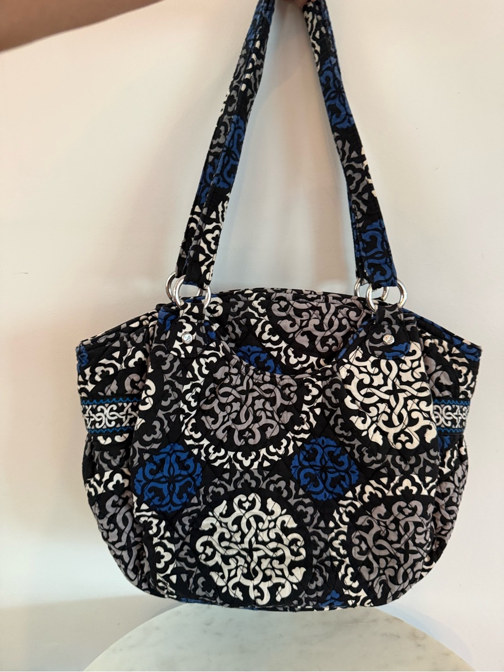 Vera Bradley Blue Black White Geometric Shoulder Bag Canterberry Cobalt Zipper